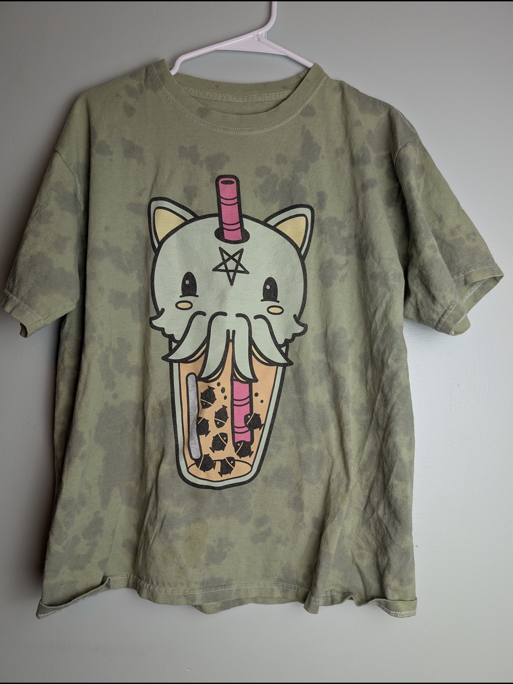 Olive Graphic Bubble Tea Cat-Octopus Short Sleeve Tee